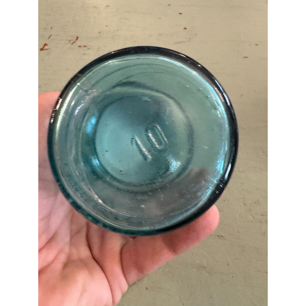 Vintage Ball Perfect Mason Jar With Zinc Lid Blue Glass Embossed Antique 1930s