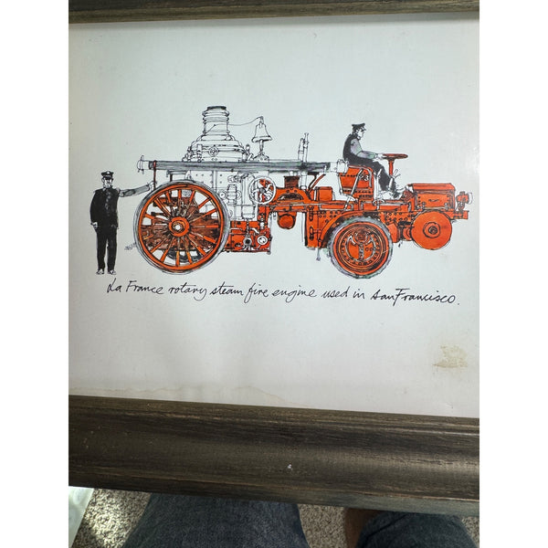 Set of 3 Framed Vintage Fire Engine Prints Illustrations of Antique Fire Trucks
