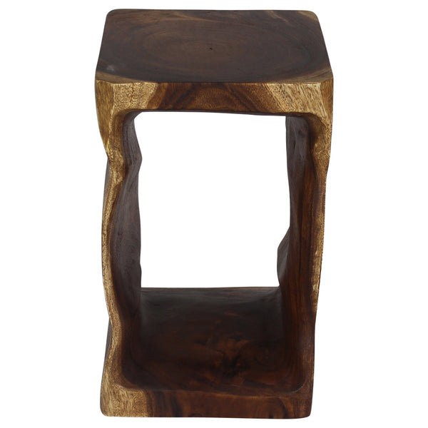 Wood Natural Stool End Table with cut out opening