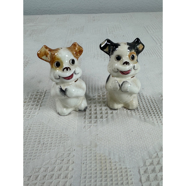 Vintage Dog Theme Ceramic Salt and Pepper Shakers w Hand Painted Details Japan