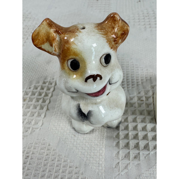 Vintage Dog Theme Ceramic Salt and Pepper Shakers w Hand Painted Details Japan