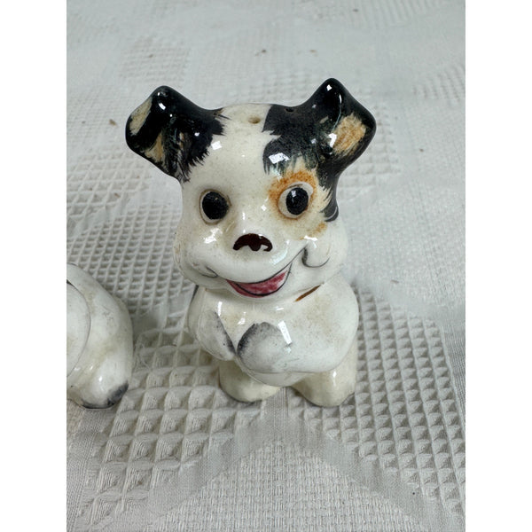 Vintage Dog Theme Ceramic Salt and Pepper Shakers w Hand Painted Details Japan