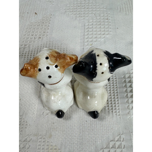 Vintage Dog Theme Ceramic Salt and Pepper Shakers w Hand Painted Details Japan
