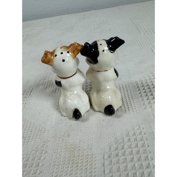 Vintage Dog Theme Ceramic Salt and Pepper Shakers w Hand Painted Details Japan