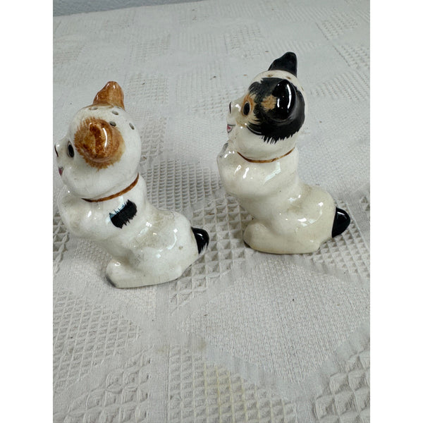 Vintage Dog Theme Ceramic Salt and Pepper Shakers w Hand Painted Details Japan