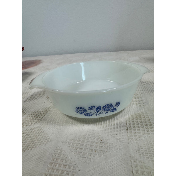 Anchor Hocking Fire King 1 Quart White Casserole Dish Blue Cornflower Design