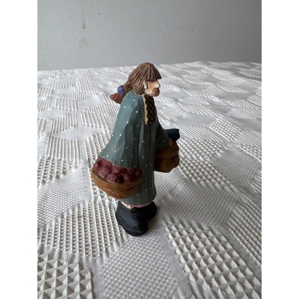 Williraye Studio Hand Painted Wooden Figurine Of Woman With Baskets & Bird