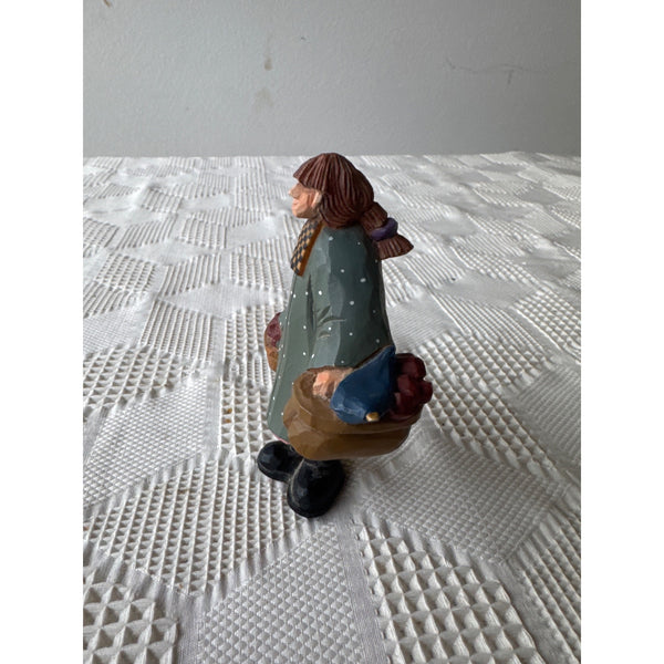 Williraye Studio Hand Painted Wooden Figurine Of Woman With Baskets & Bird
