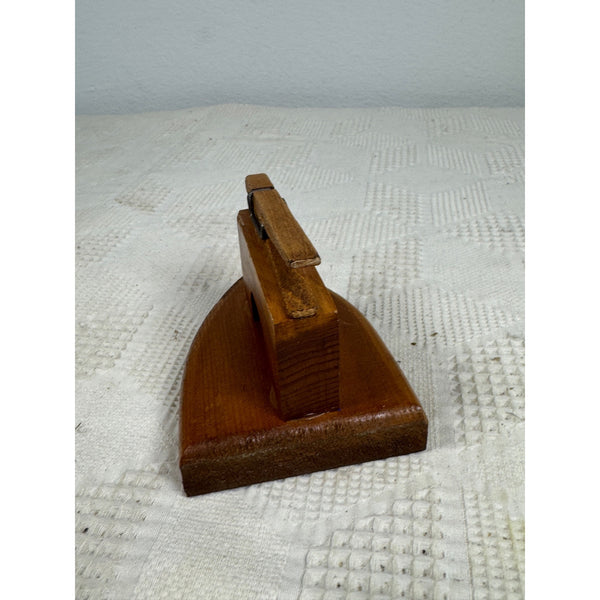Vintage Wooden Note Photo or Recipe Holder w Clothes Iron Shape Mushroom Design