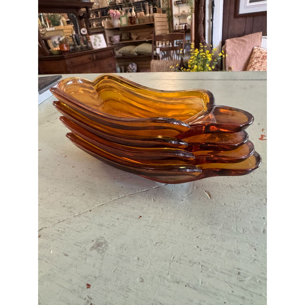 Vintage Amber Glass Banana Split Dishes Set Of 4 Collectible Tableware 1970s