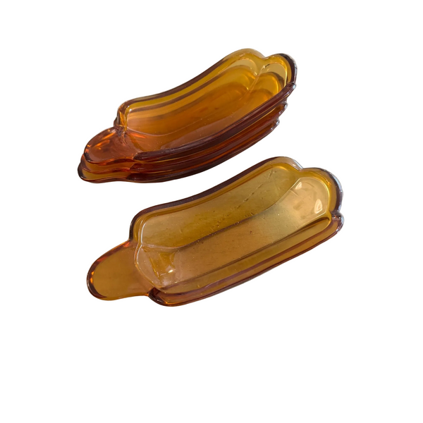 Vintage Amber Glass Banana Split Dishes Set Of 4 Collectible Tableware 1970s 