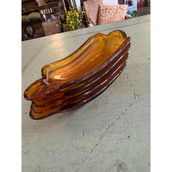 Vintage Amber Glass Banana Split Dishes Set Of 4 Collectible Tableware 1970s