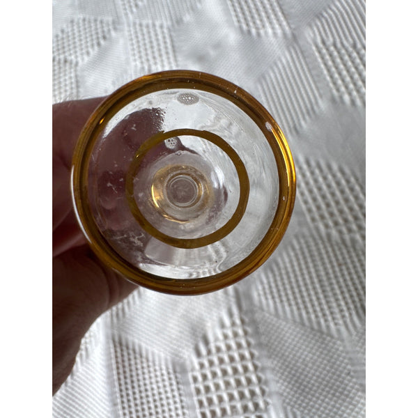 Vintage Handblown Glass Perfume Bottle With Gold Accents Etched Design Stopper