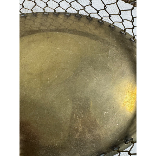 Vintage Mid Century Brass Oval Serving Basket Tray Mesh Sides Hollywood Regency