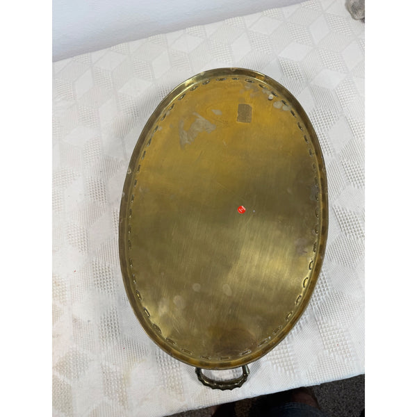Vintage Mid Century Brass Oval Serving Basket Tray Mesh Sides Hollywood Regency
