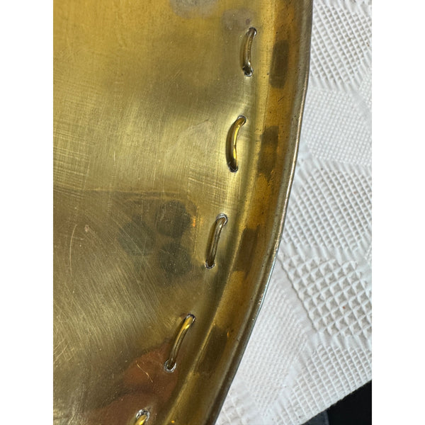 Vintage Mid Century Brass Oval Serving Basket Tray Mesh Sides Hollywood Regency
