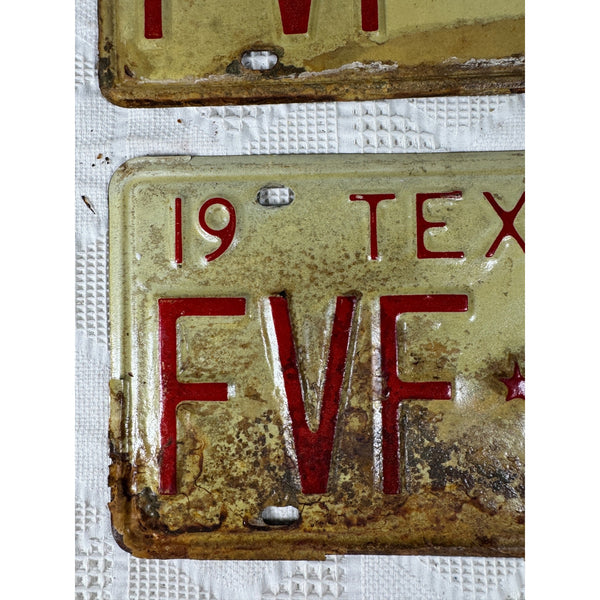Vintage 1974 Texas License Plates FVF 760 Pair White and Red Embossed Lettering