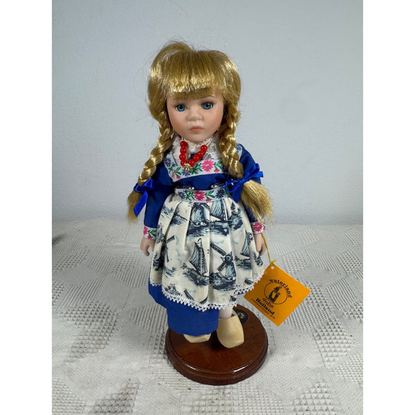 Vintage Waterland Holland Doll Porcelain 1990s Traditional Costume with Stand