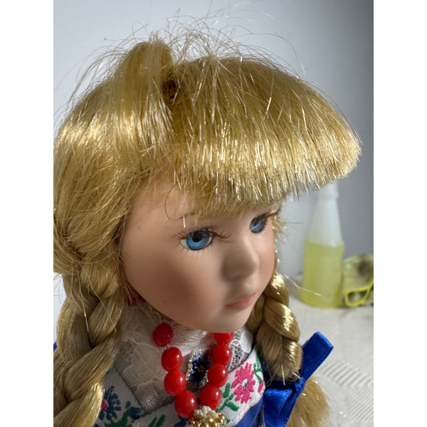 Vintage Waterland Holland Doll Porcelain 1990s Traditional Costume with Stand