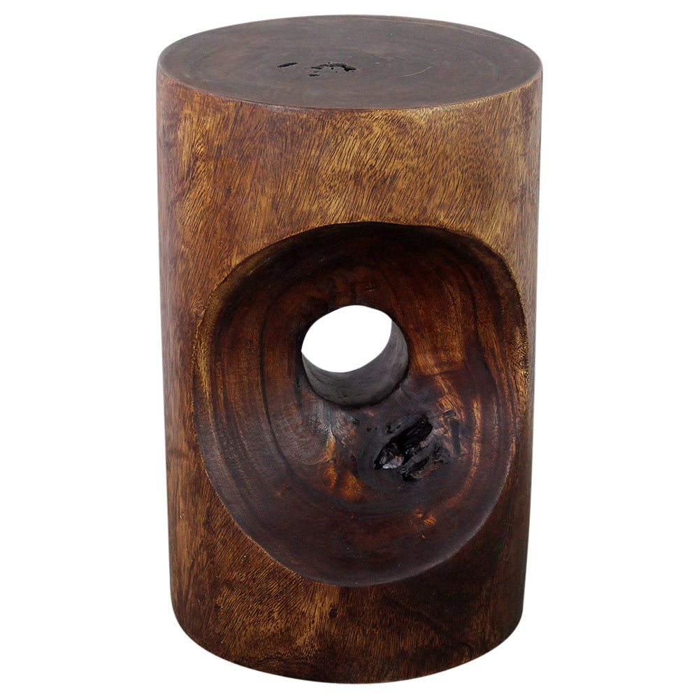 Wood Peephole Table Stool 13 in D x 20 in H Dark Walnut Oil