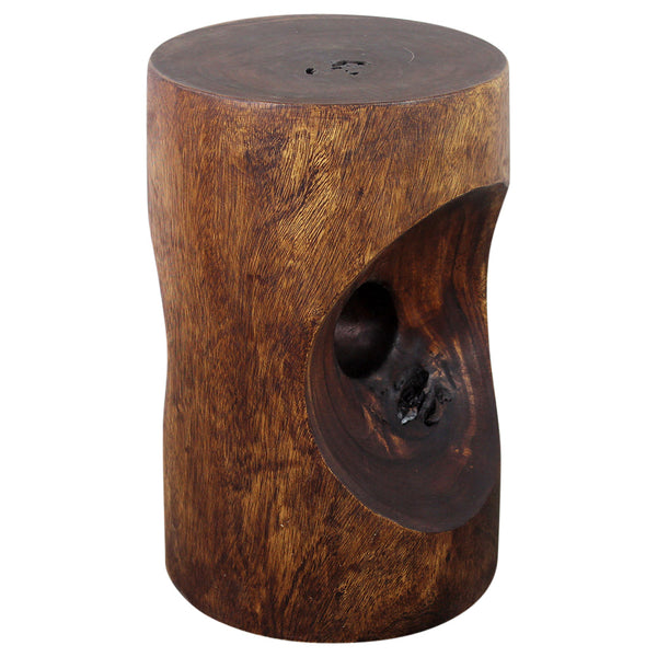 Wood Peephole Table Stool 13 in D x 20 in H Dark Walnut Oil side view