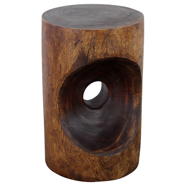 Wood Peephole Table Stool 13 in D x 20 in H Dark Walnut Oil back view