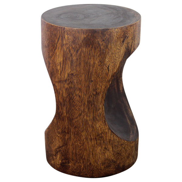 Wood Peephole Table Stool 13 in D x 20 in H Dark Walnut Oil sample view showing wood grain