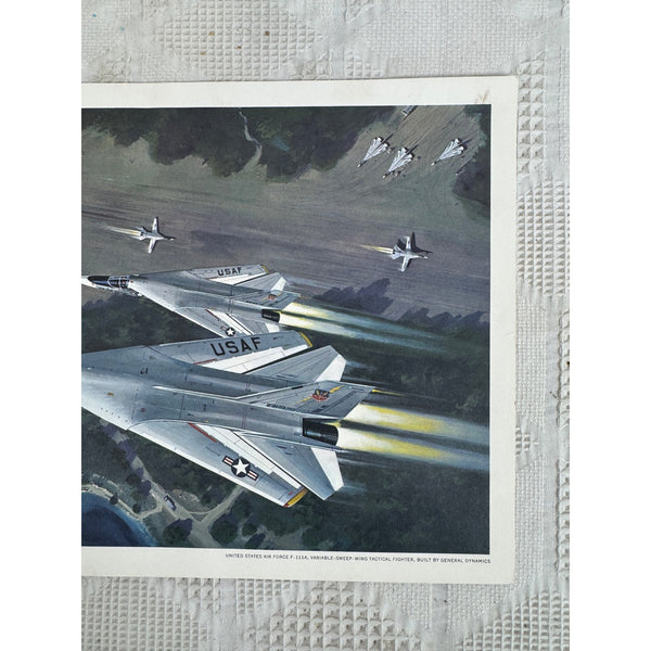 United States Air Force F111A Tactical Fighter Art Print Vintage 1960s Militaria