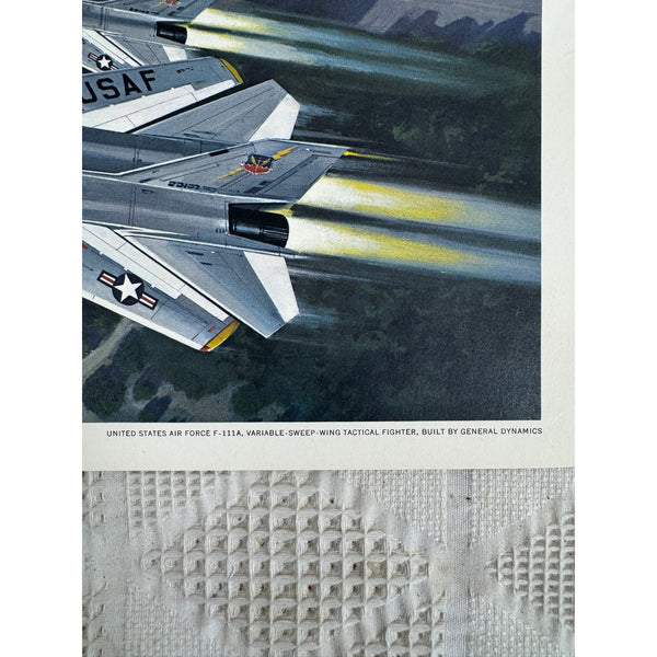 United States Air Force F111A Tactical Fighter Art Print Vintage 1960s Militaria