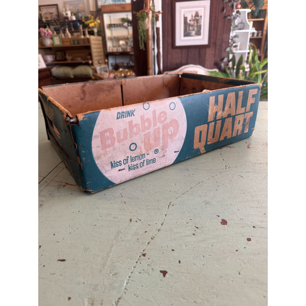 Bubble Up Half Quart Soda Crate Rare Vintage Cardboard Over Wire Base