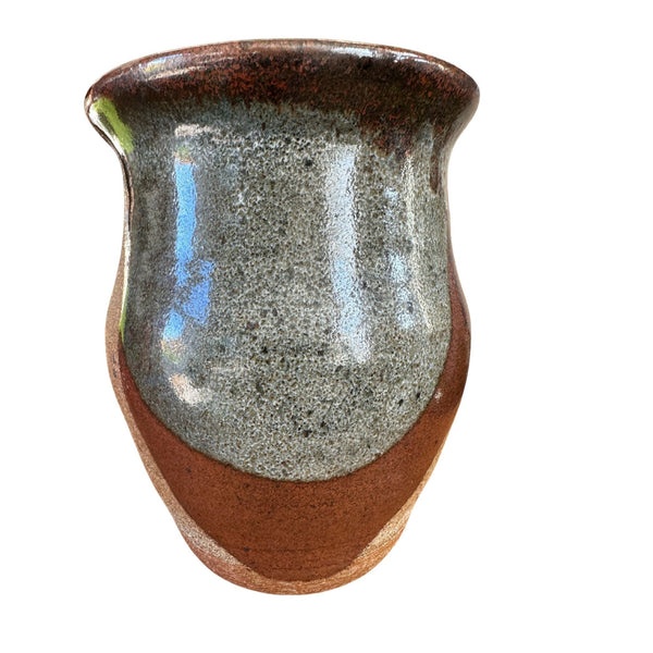 Handcrafted Glazed Ceramic Vase Spouted Rim Rich Earthy Brown Gray Artisan