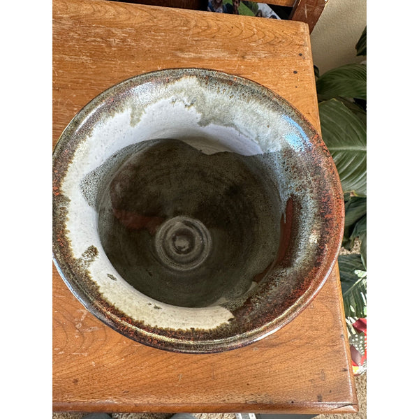 Handcrafted Glazed Ceramic Vase Spouted Rim Rich Earthy Brown Gray Artisan