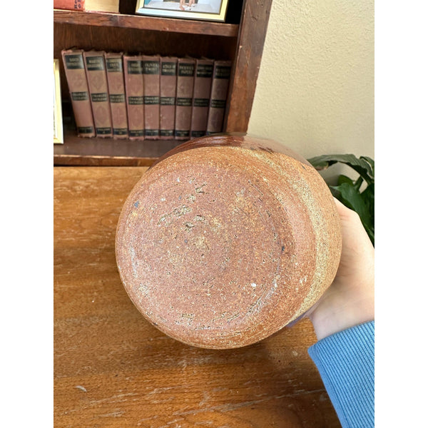 Handcrafted Glazed Ceramic Vase Spouted Rim Rich Earthy Brown Gray Artisan