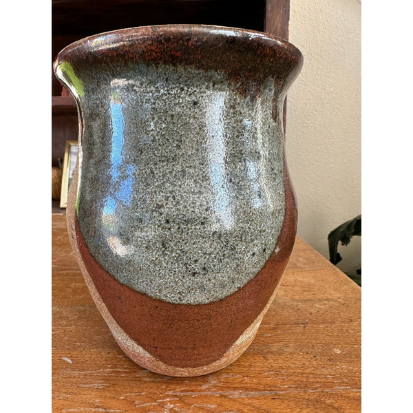 Handcrafted Glazed Ceramic Vase Spouted Rim Rich Earthy Brown Gray Artisan