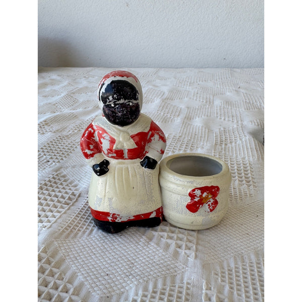 Vintage Aunt Jemima Porcelain Toothpick Holder Mammy w Red and White Detailing