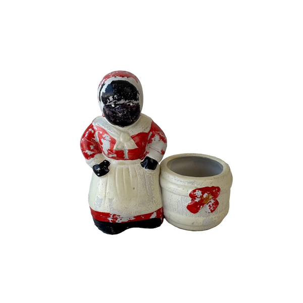 Vintage Aunt Jemima Porcelain Toothpick Holder Mammy w Red and White Detailing