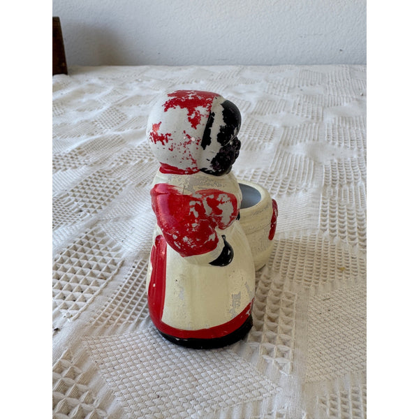 Vintage Aunt Jemima Porcelain Toothpick Holder Mammy w Red and White Detailing