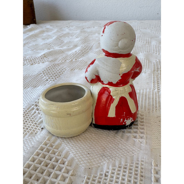 Vintage Aunt Jemima Porcelain Toothpick Holder Mammy w Red and White Detailing