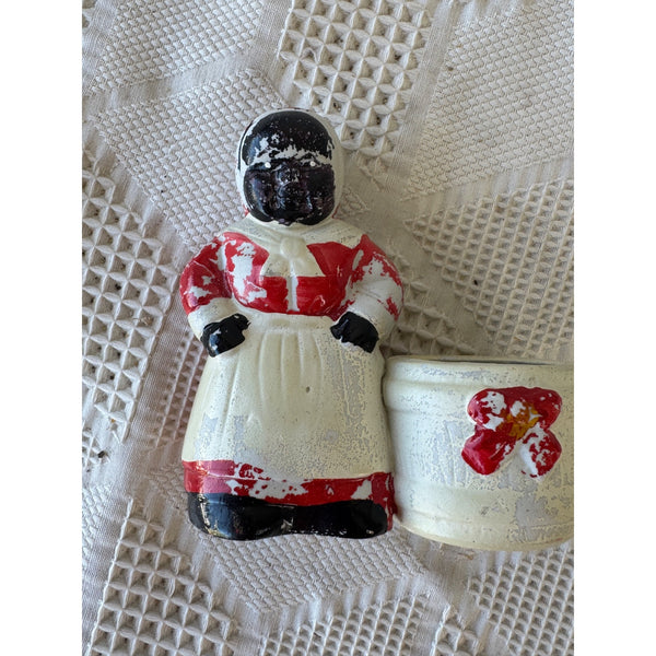 Vintage Aunt Jemima Porcelain Toothpick Holder Mammy w Red and White Detailing