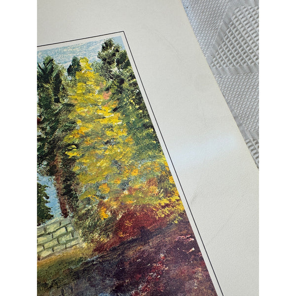 Long Covered Bridge Eisenhower College 1968 Oil Print Autumn Landscape Vintage