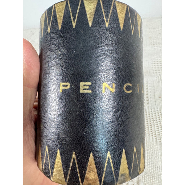 Vintage 1950s Stylecraft Pencil Cup Black and Gold Zigzag Mid Century Design