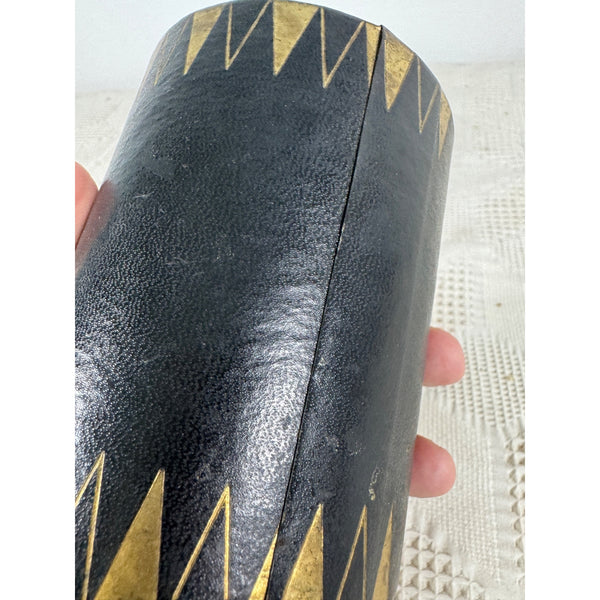 Vintage 1950s Stylecraft Pencil Cup Black and Gold Zigzag Mid Century Design