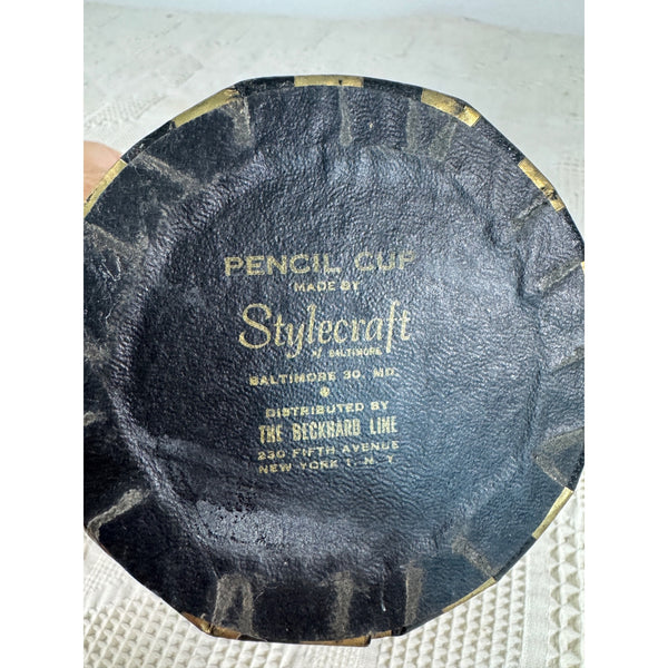 Vintage 1950s Stylecraft Pencil Cup Black and Gold Zigzag Mid Century Design