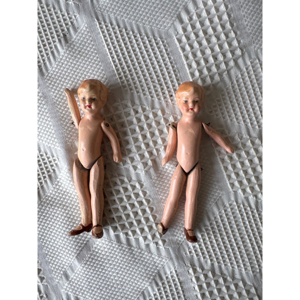 Antique German Jointed Bisque Dolls Hand Painted Articulated Limbs Pair