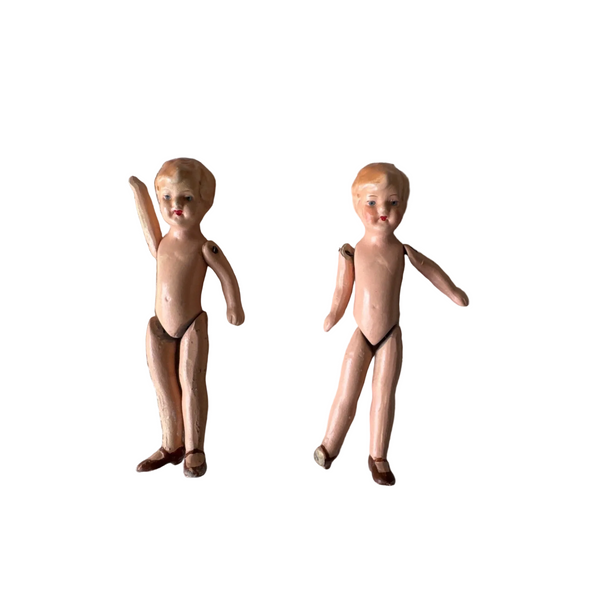 Antique German Jointed Bisque Dolls Hand Painted Articulated Limbs Pair