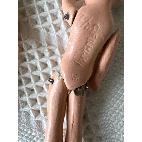 Antique German Jointed Bisque Dolls Hand Painted Articulated Limbs Pair
