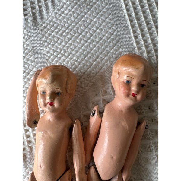 Antique German Jointed Bisque Dolls Hand Painted Articulated Limbs Pair