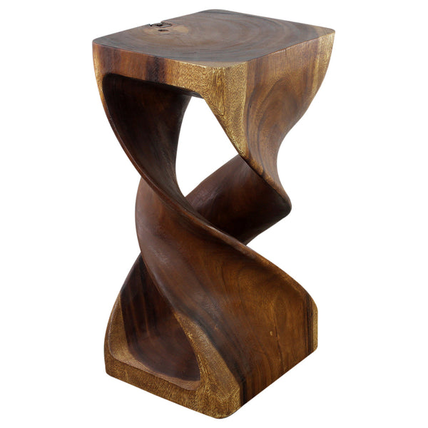 Wood Rectangular Double Twist 12 in x 14 in x 26 in H Walnut Oil showing side and top