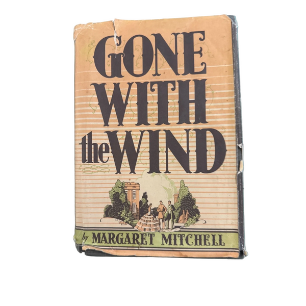 Gone With The Wind Margaret Mitchell Hardcover Macmillan Spring Novels Edition. Vintage book cover of 'Gone with the Wind' by Margaret Mitchell on a textured blue background