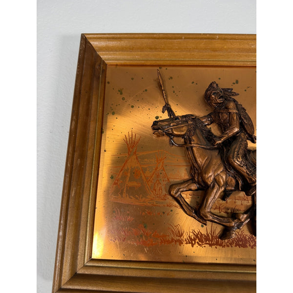 Vintage John Louw Copper Embossed Wall Art Of Native American On Horse 1970s